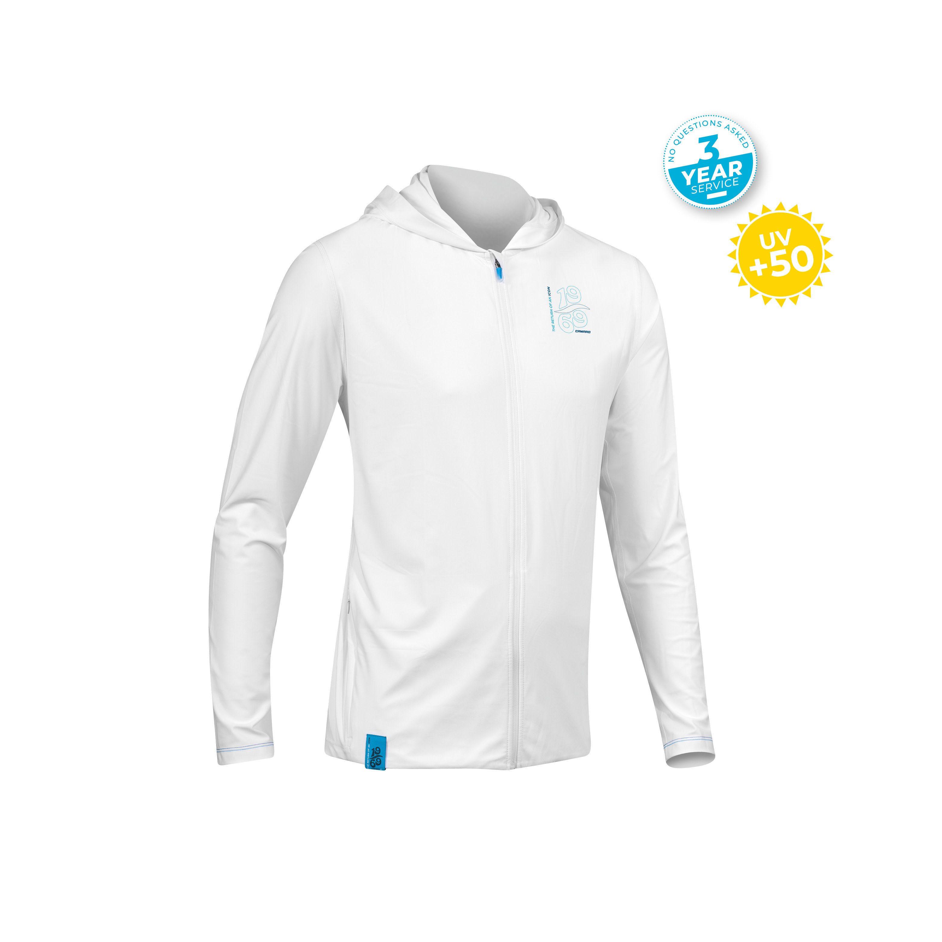 Lycra Hoody w/zip men LS white/blue