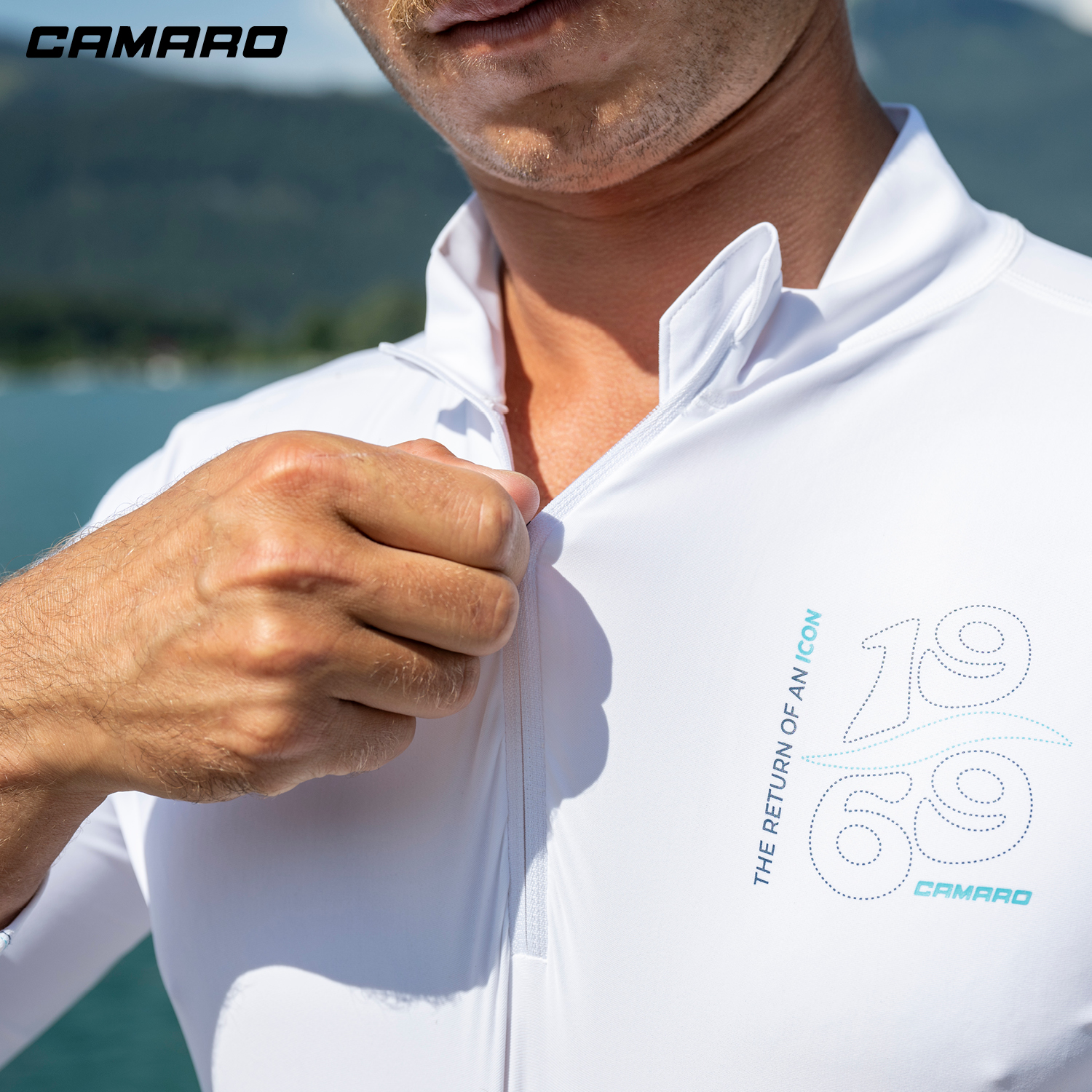 Lycra w/zip men LS white/blue